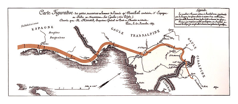 La marcia di Annibale attraverso le Alpi rappresentata da Minard